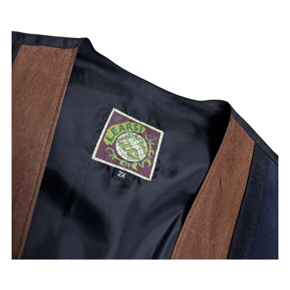 VINTAGE LEARSI Genuine Leather 90s Suede Patchwork Brown Casual Vest Womens 2X - Picture 2 of 5